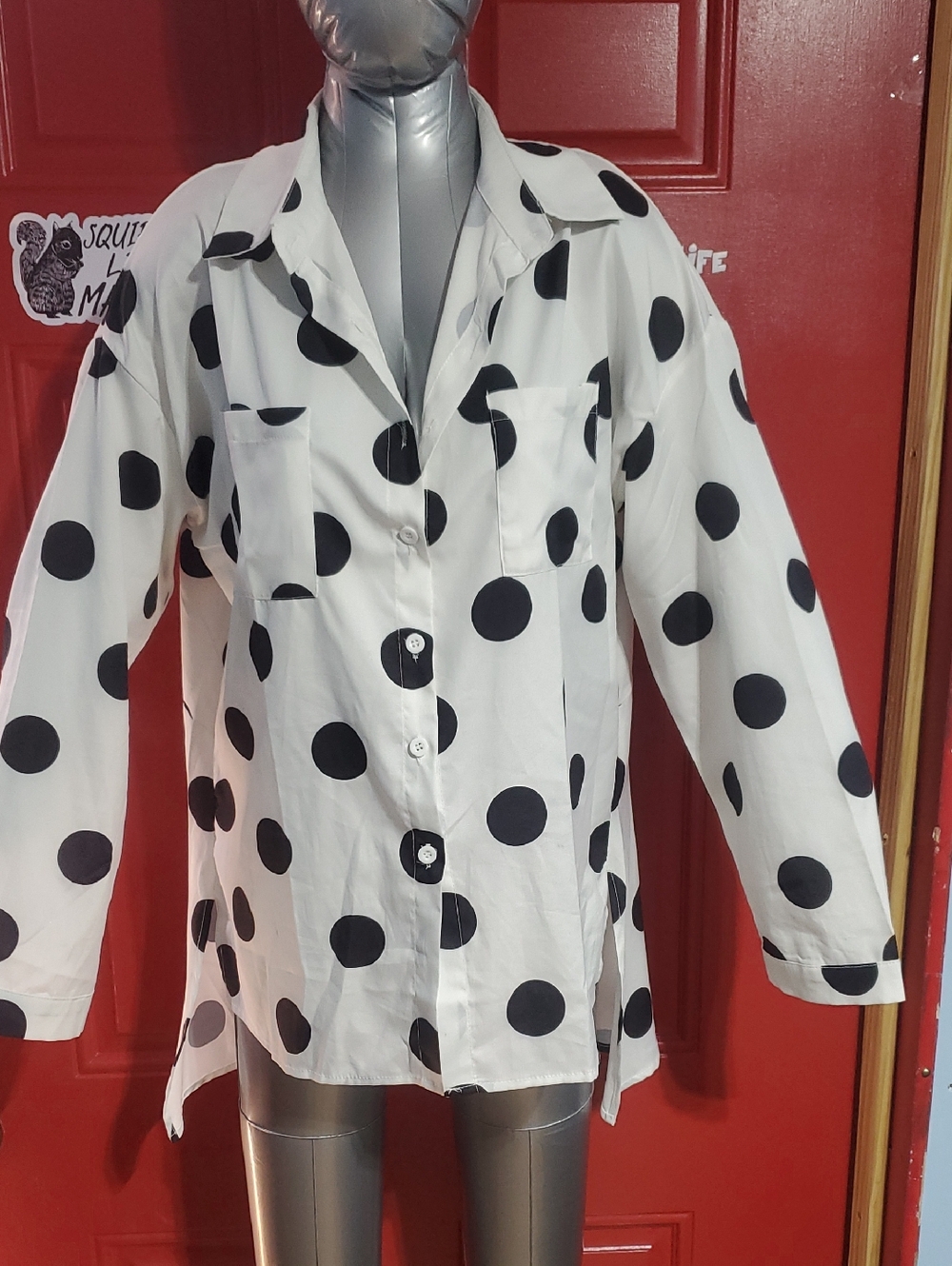Classic Polka Dot Button-Up Top - White/Black